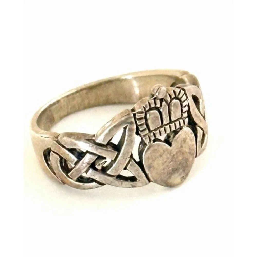 Sterling Silver Claddagh Ring 925 Irish Celtic Heart Crown Trinity Knot Sz 5.75 - Picture 2 of 8
